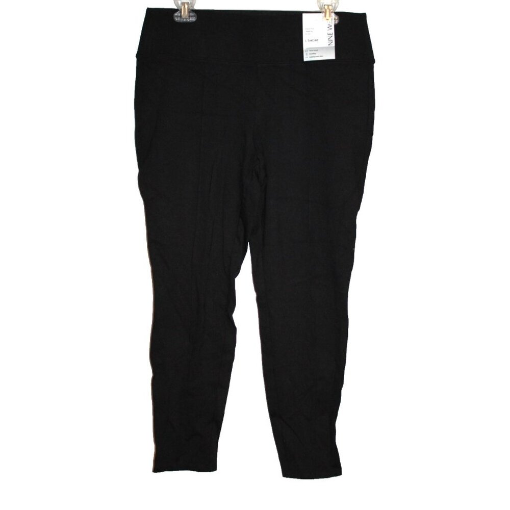Nine West WOMENS SIZE L Short Mid-Rise Stretch Knit Legging BLACK Ponte Pant NEW